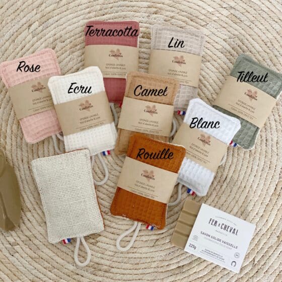eponge lavable jute nid abeille france oeko tex zero dechet