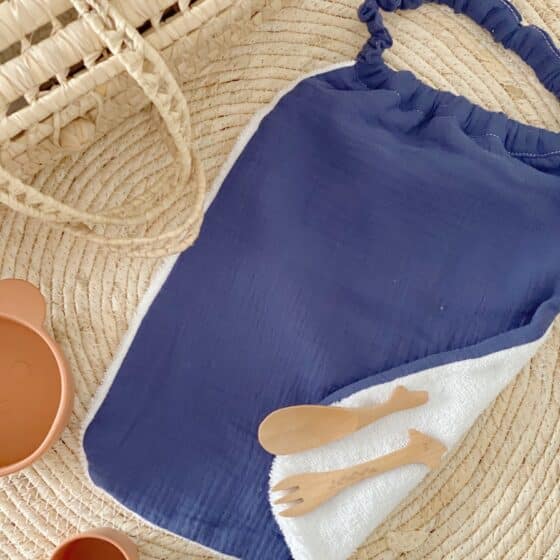 serviette de table cantine tour de cou elastique bleu indigo