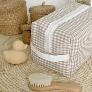 trousse toilette vichy beige cadeau naissance