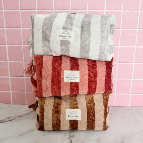 trousse de toilette eponge rayé bisous salés