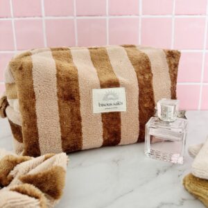 trousse de toilette eponge raye ibiza creme et moutarde