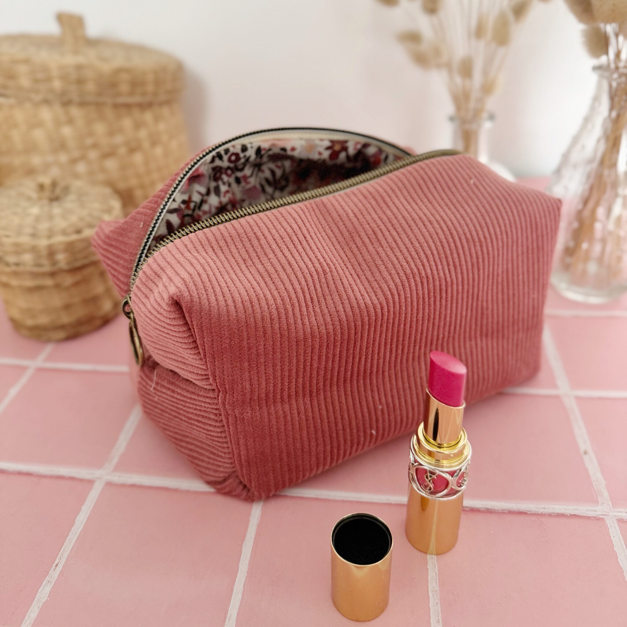 trousse matelassee velours terracotta cadeau fête des mamans personnalisé