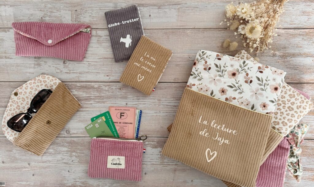accessoires personnalises velours etuis lunettes housse livre protege passeport porte monnaie idees cadeaux