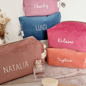 trousse toilette personnalisée velours cadeau anniversaire fete des meres naissance bebe gender reveal