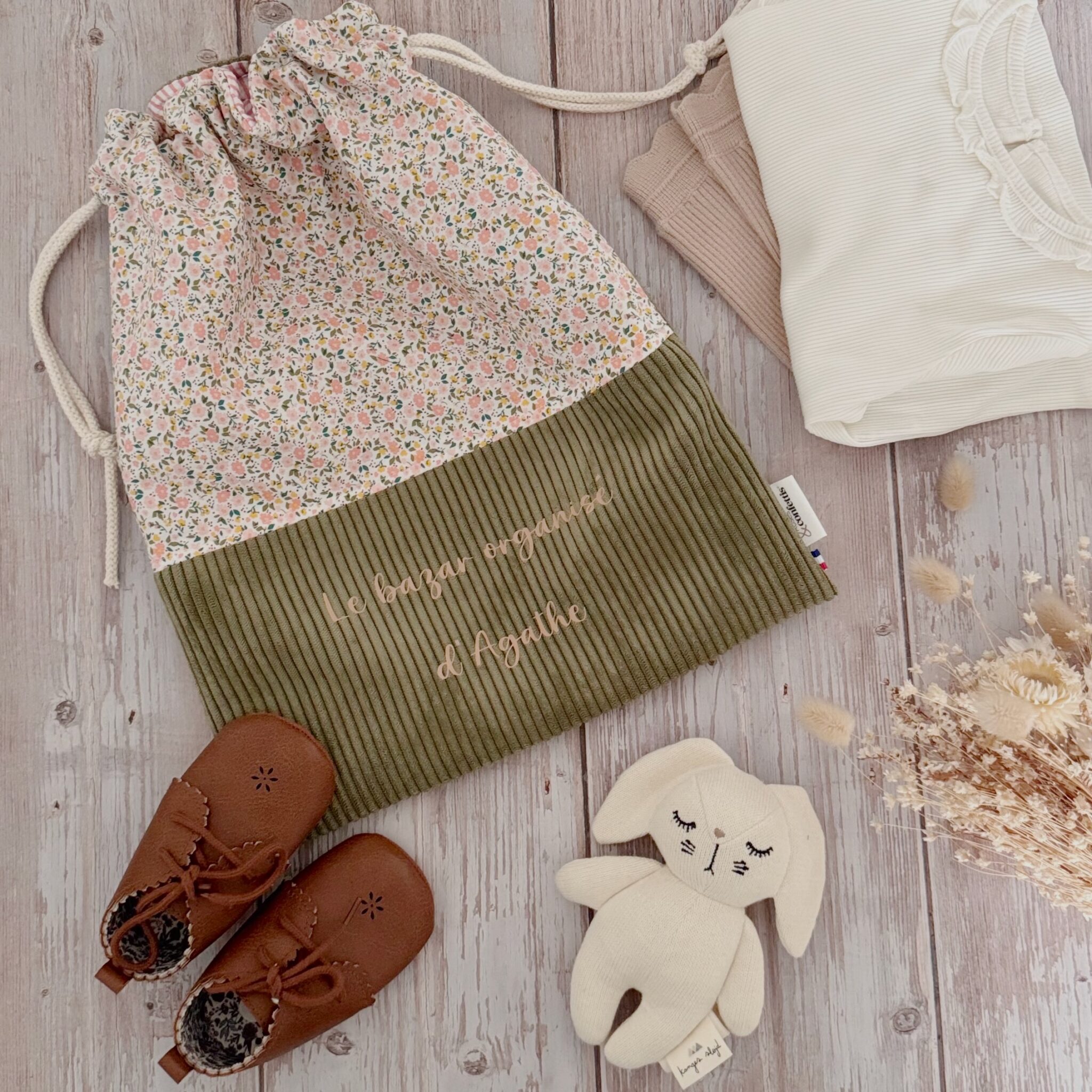 pochon creche bebe personnalise velours