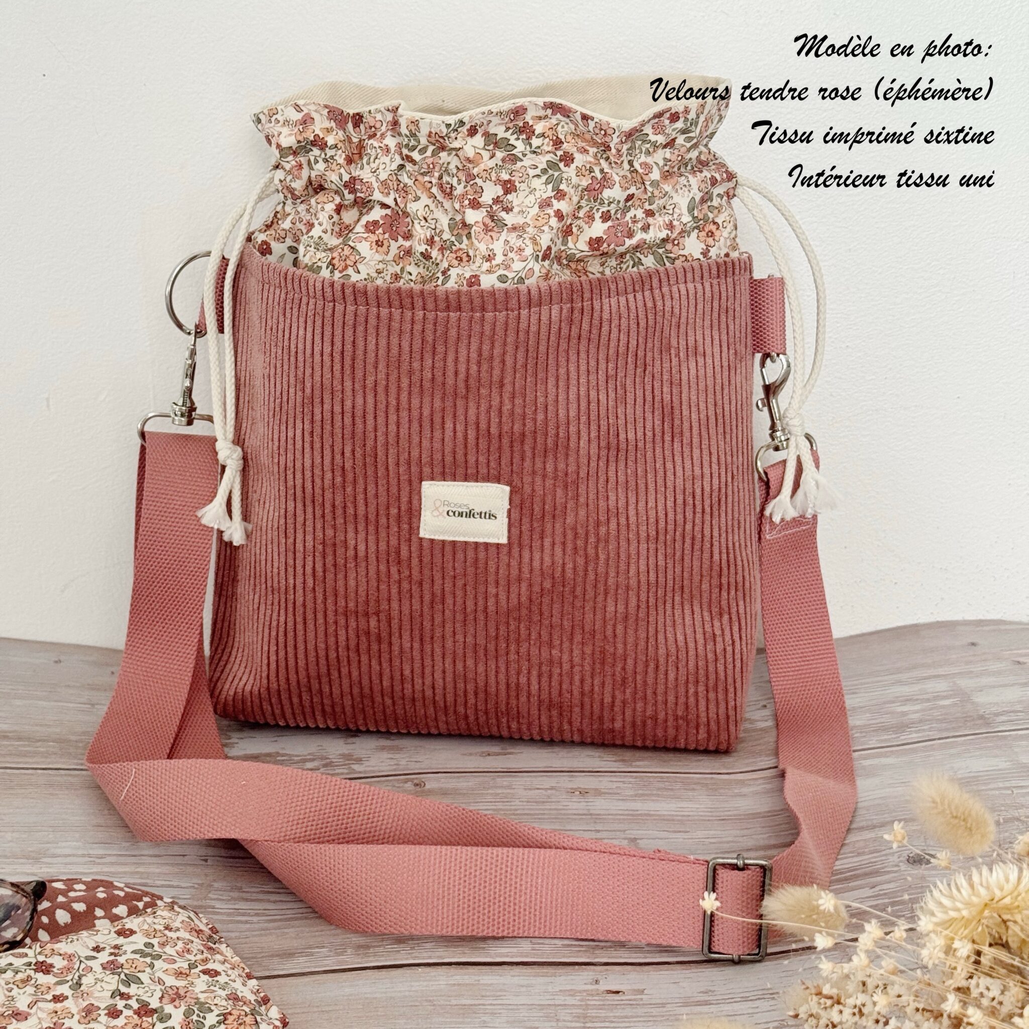 sac bandoulière velours et tissu sixtine