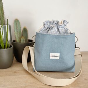 Sac seau bandoulière Denim & Vichy