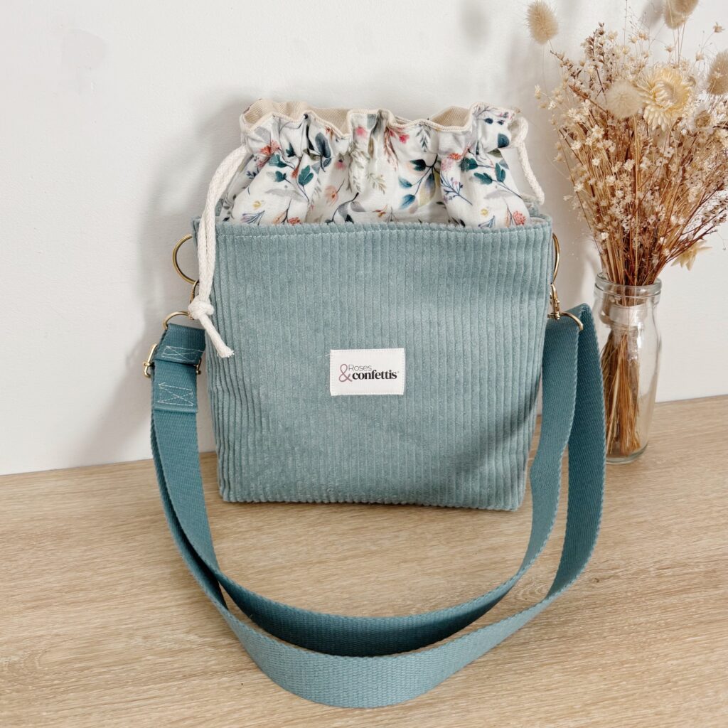 sac bandouliere velours eucalyptus & tissu philaé