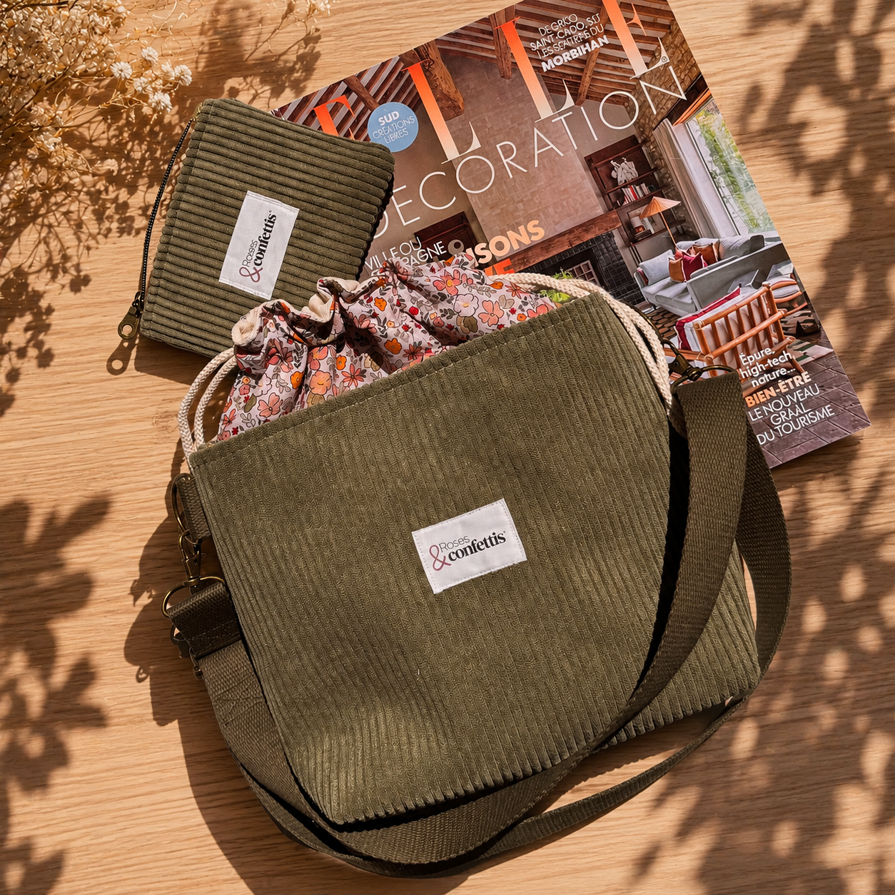 sac bandouliere velours olive et tissu bella