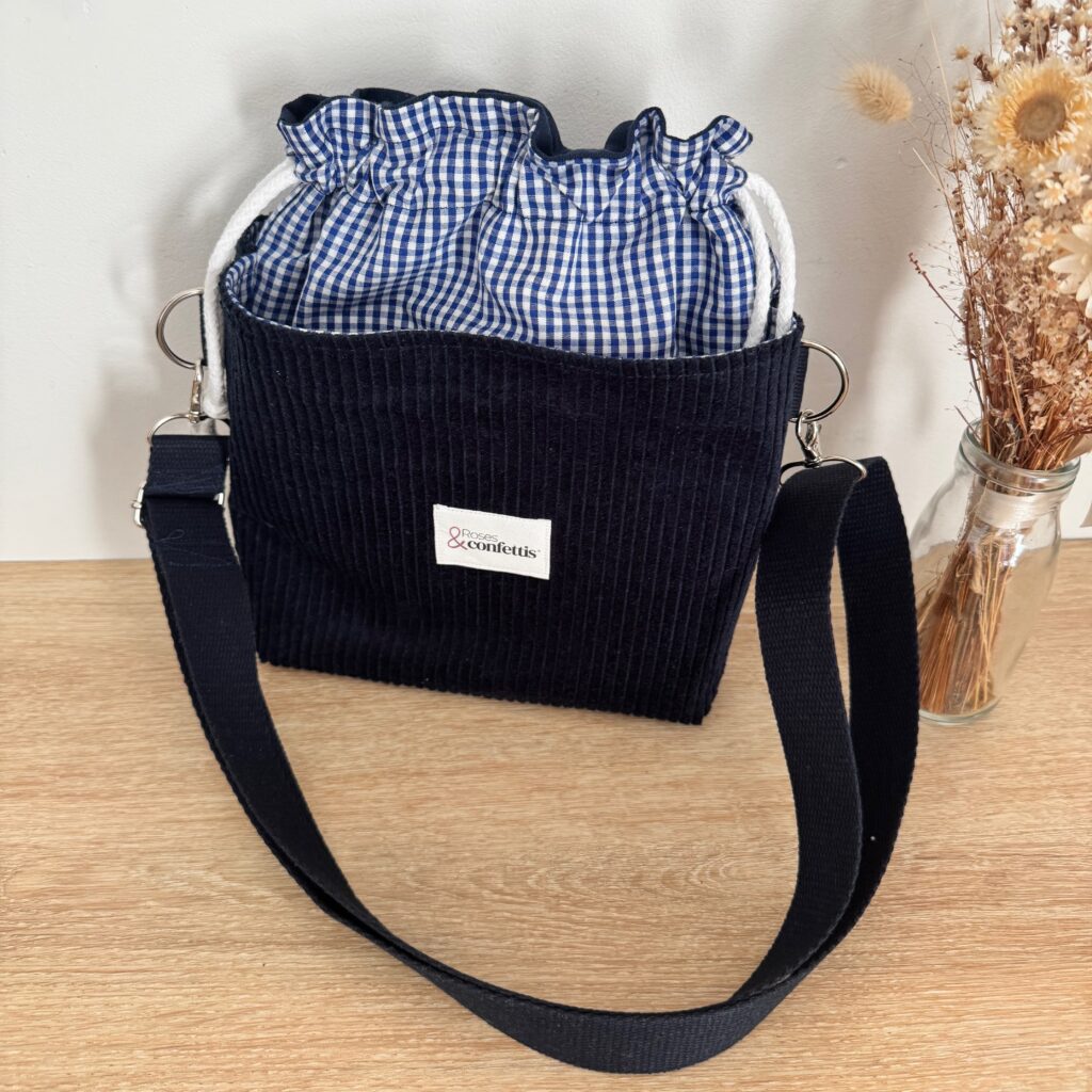 sac bandoulière vichy bleu marine et velours marine