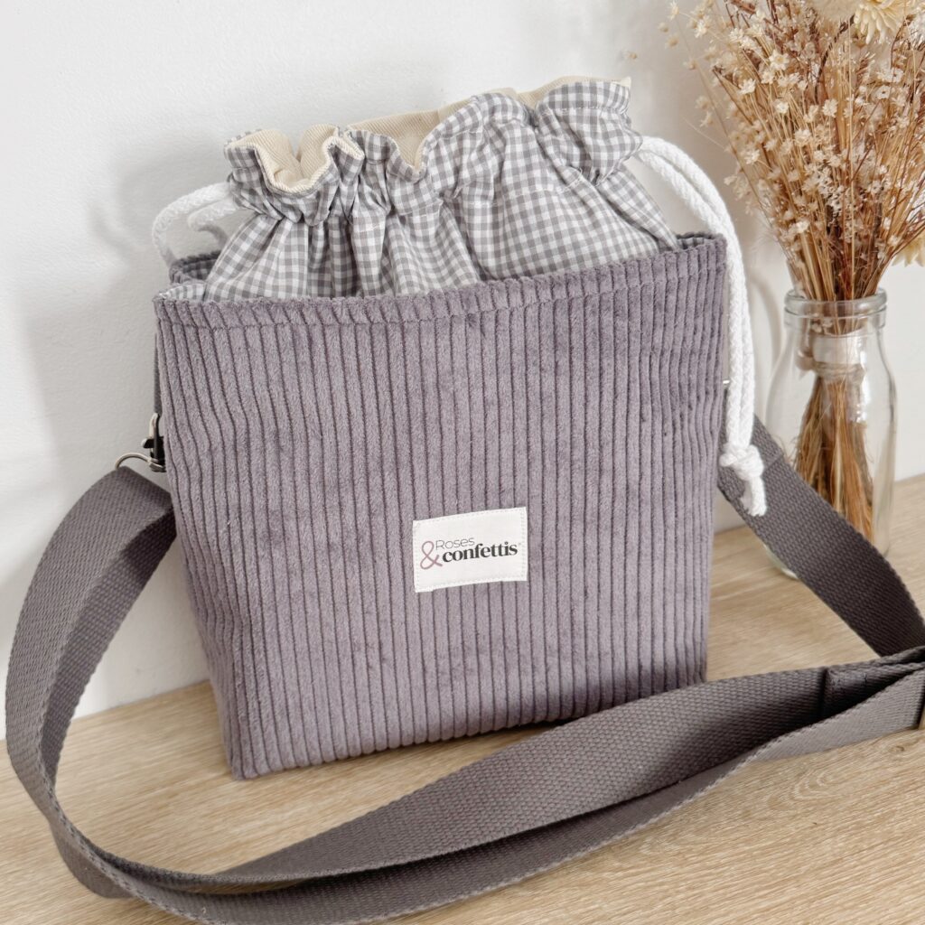 sac bandoulière vichy gris et velours gris