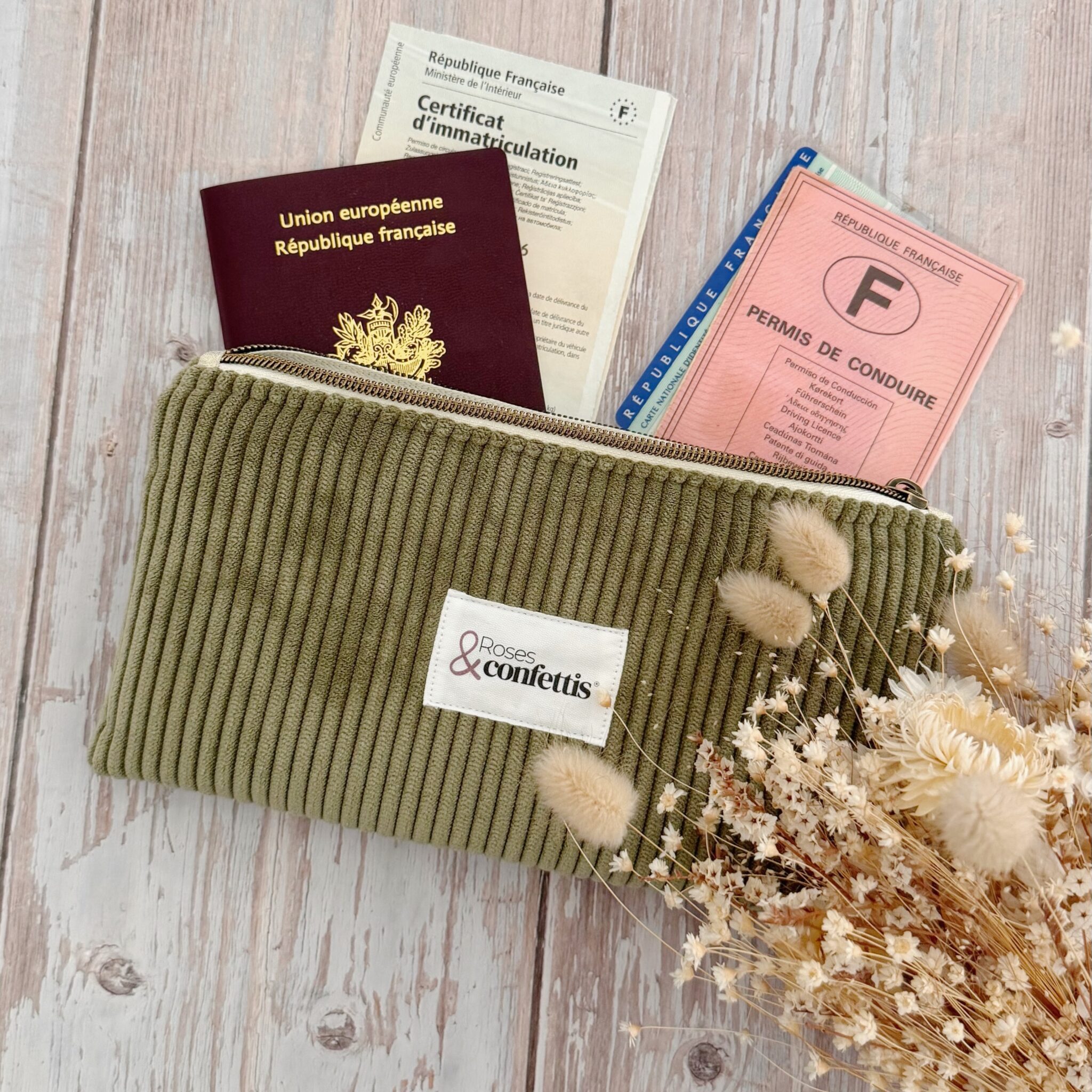 porte monnaie personnalise velours papiers passeport